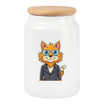 Maine Coon Funny Cartoon Kawaii Veste Lunettes de soleil - Boîte à biscuits avec couvercle en bois - blanc - Devant