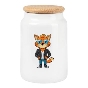 Manx Funny Cartoon Kawaii Veste Lunettes de soleil - Boîte à biscuits avec couvercle en bois - blanc - Devant