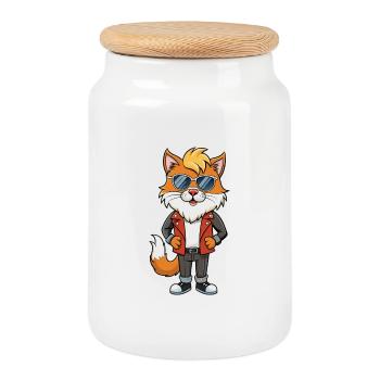Forêt norvégienne drôle dessin animé Kawaii veste Sungl - Boîte à biscuits avec couvercle en bois - blanc - Devant