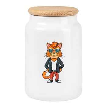 Ginger Longhair Funny Cartoon Kawaii Jacket Sungla - Cookie Jar with Wooden Lid - white - Front