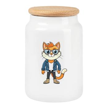 Dilute Calico Funny Cartoon Kawaii Veste Lunettes de soleil - Boîte à biscuits avec couvercle en bois - blanc - Devant