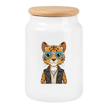 Bengal Lustige Cartoon Kawaii Jacke Sonnenbrille - Keksdose mit Holzdeckel - Weiß - Vorne