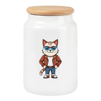 Birman Sacred Funny Cartoon Kawaii Jacket Sunglass - Cookie Jar with Wooden Lid - white - Front