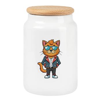 British Longhair Funny Cartoon Kawaii Jacket Sungl - Cookie Jar with Wooden Lid - white - Front