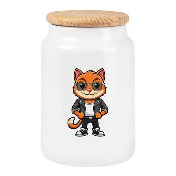 Bombai Funny Cartoon Kawaii Veste Lunettes de soleil - Boîte à biscuits avec couvercle en bois - blanc - Devant