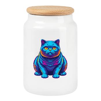 British Fold Shorthair Cat Breed Cartoon Kawaii An - Cookie Jar with Wooden Lid - white - Front