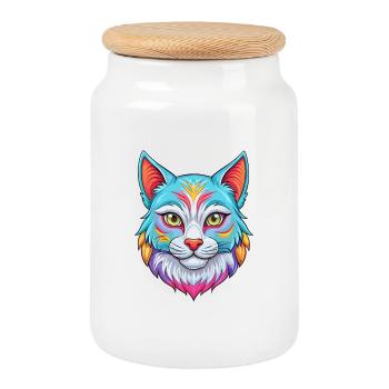 Chat Asiatique Race Dessin Animé Kawaii Animal Pet - Boîte à biscuits avec couvercle en bois - blanc - Devant