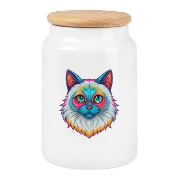 Birma Heilige Katze Rasse Karikatur Kawaii Tier Haustier - Keksdose mit Holzdeckel - Weiß - Vorne