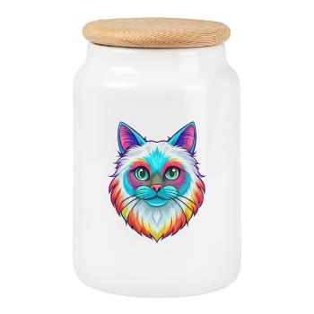 Birma Katze Rasse Karikatur Kawaii Tier Haustier - Keksdose mit Holzdeckel - Weiß - Vorne