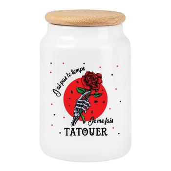 J'ai pas le temps je me fais tatouer - Boîte à biscuits avec couvercle en bois - blanc - Devant