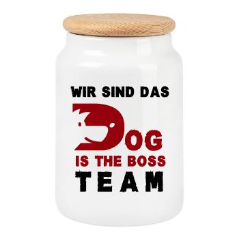 WIR SIND DAS DOG IS THE TEAM Hundehalter - Keksdose mit Holzdeckel - Weiß - Vorne