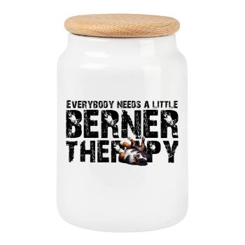 Bernese mountain dog - Cookie Jar with Wooden Lid - white - Front