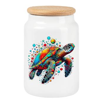 Turtle - Cookie Jar with Wooden Lid - white - Front