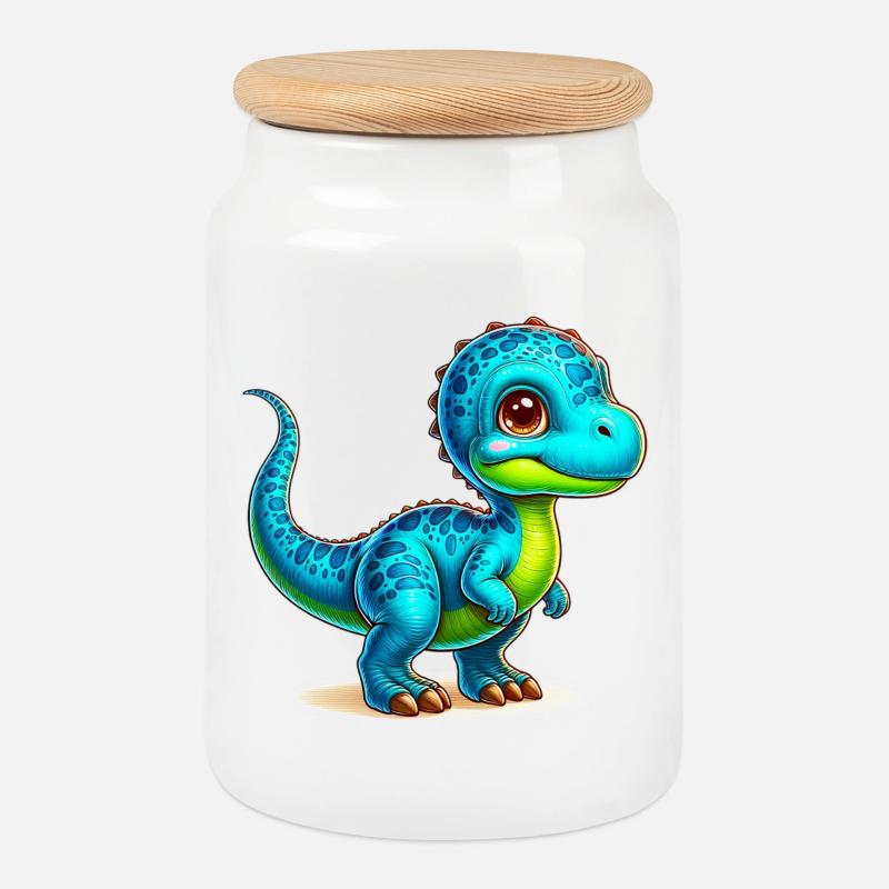 Dinosaurier - Keksdose mit Holzdeckel - Weiß