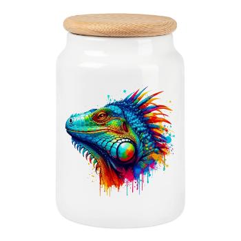 Iguana - Cookie Jar with Wooden Lid - white - Front