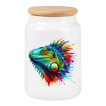 Iguane - Boîte à biscuits avec couvercle en bois - blanc - Devant
