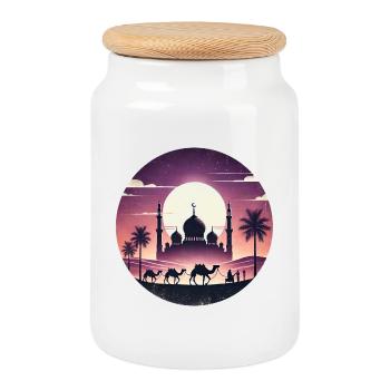 Marrakesh Mosque North Africa - Cookie Jar with Wooden Lid - white - Front