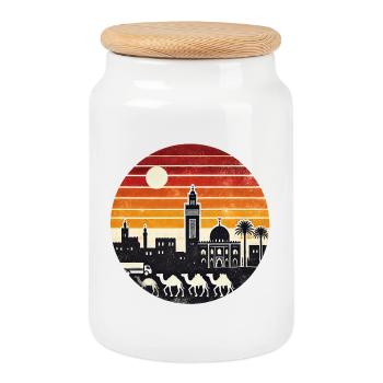 Marrakesh Moshe desert design - Cookie Jar with Wooden Lid - white - Front