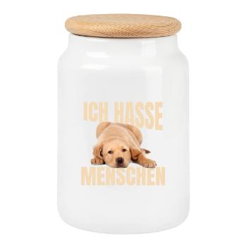 Labrador Meme - Cookie Jar with Wooden Lid - white - Front