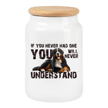 Bernese mountain dog - Cookie Jar with Wooden Lid - white - Front