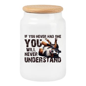 Bernese mountain dog - Cookie Jar with Wooden Lid - white - Front