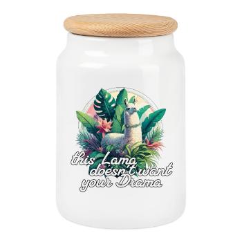 Lama Drame Optimisme Positif Cadeau - Boîte à biscuits avec couvercle en bois - blanc - Devant