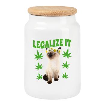 Katze Stoned Bekifft Kiffen Hanfblatt Hippie - Keksdose mit Holzdeckel - Weiß - Vorne