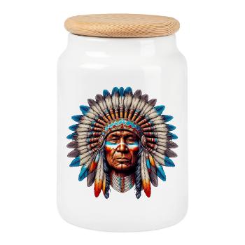 Amerikanisch, Indianer, Amerikaner - Keksdose mit Holzdeckel - Weiß - Vorne