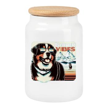 Bernese mountain dog - Cookie Jar with Wooden Lid - white - Front