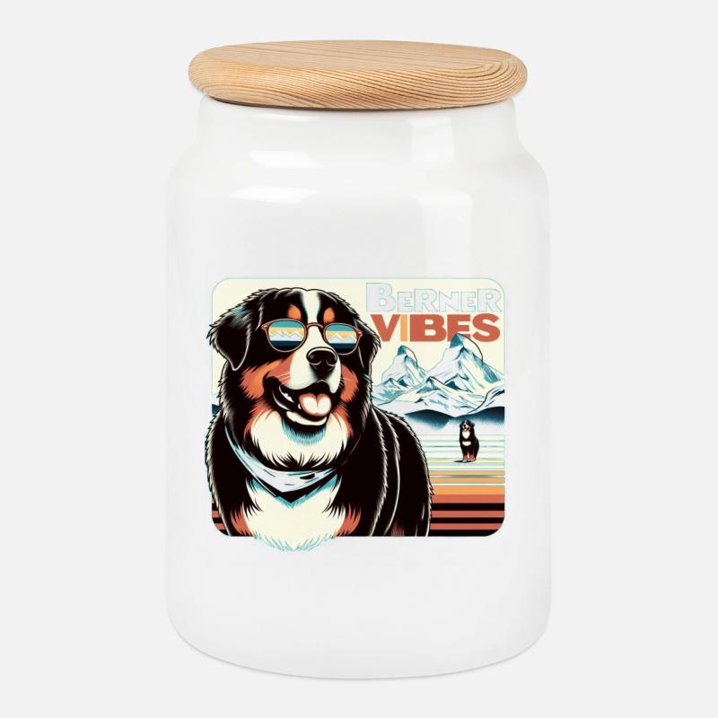 Berner Sennenhund - Keksdose mit Holzdeckel - Weiß