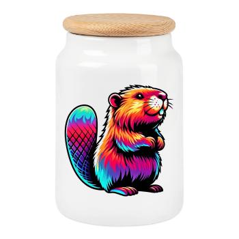 Beaver - Cookie Jar with Wooden Lid - white - Front