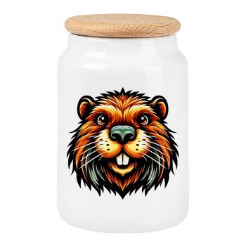 Beaver - Cookie Jar with Wooden Lid - white - Front