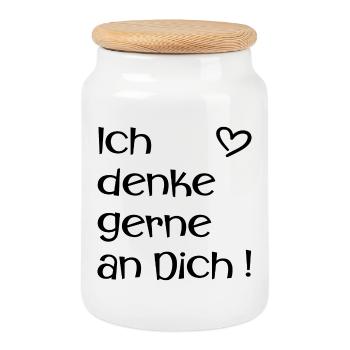 Ich denke gerne an Dich - Liebe - Keksdose mit Holzdeckel - Weiß - Vorne
