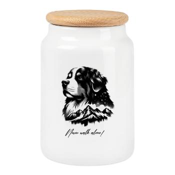 Bernese mountain dog - Cookie Jar with Wooden Lid - white - Front