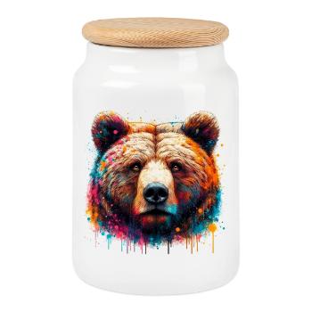 Bear - Cookie Jar with Wooden Lid - white - Front