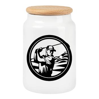 Golfer - Cookie Jar with Wooden Lid - white - Front