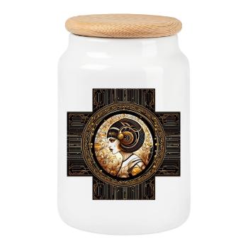 Goldene Art Nouveau Sternzeichen Widder - Keksdose mit Holzdeckel - Weiß - Vorne