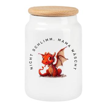 Nicht schlimm, Mama wäscht (Drache) - Keksdose mit Holzdeckel - Weiß - Vorne
