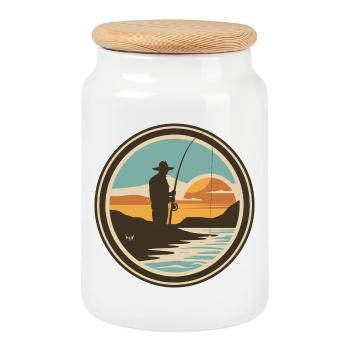 Pêche rétro - Boîte à biscuits avec couvercle en bois - blanc - Devant