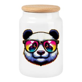 Panda avec lunettes de soleil - Boîte à biscuits avec couvercle en bois - blanc - Devant