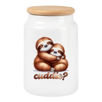 Sloths Sloth Snuggle Gift - Cookie Jar with Wooden Lid - white - Front