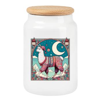 Lama Pyjama Geschenk - Keksdose mit Holzdeckel - Weiß - Vorne