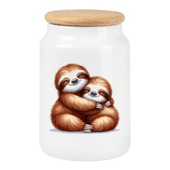 Sloths Sloth Snuggle Gift - Cookie Jar with Wooden Lid - white - Front