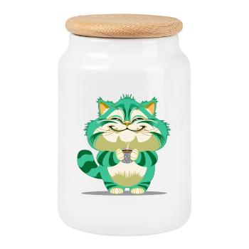 motiv_cat2 - Boîte à biscuits avec couvercle en bois - blanc - Devant