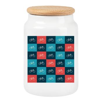 Motif de vélo vibrant Artwork - Boîte à biscuits avec couvercle en bois - blanc - Devant