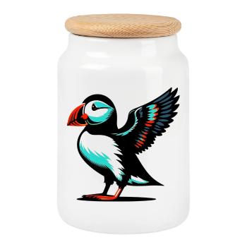 Macareux - Boîte à biscuits avec couvercle en bois - blanc - Devant