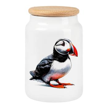 Macareux - Boîte à biscuits avec couvercle en bois - blanc - Devant