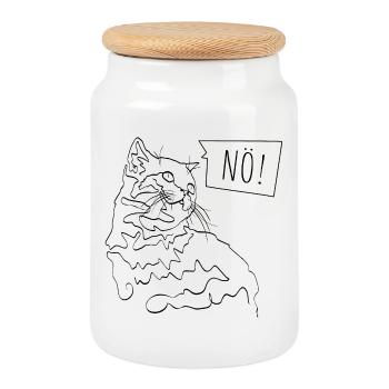 Lower Austria - Cat in Line Art Cat Lover - Cookie Jar with Wooden Lid - white - Front