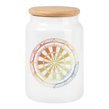 Vintage Dartboard - Cookie Jar with Wooden Lid - white - Front