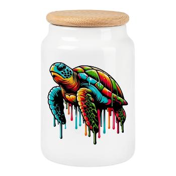 Turtle - Cookie Jar with Wooden Lid - white - Front